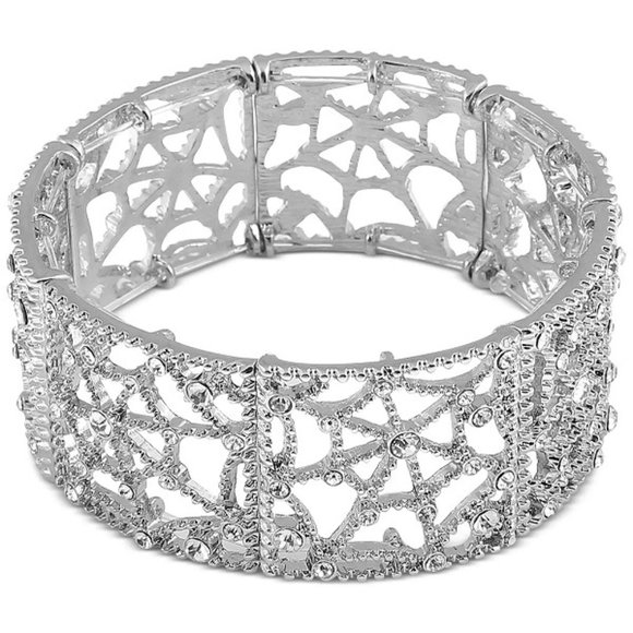 Holiday Lane Jewelry - HOLIDAY LANE HALLOWEEN SPIDER WEB SILVER/CLEAR CRYSTAL BANGLE BRACELET**NEW!